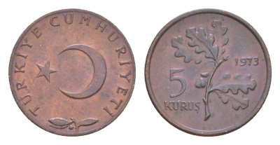 Турция 5 курушей 1973 KM 890.2 бронза UNC 4647-532