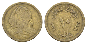 Египет 10 миллим 1958 KM 381 алюминиевая бронза 4673-416