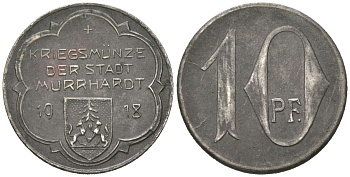 Мурхардт (Вюртемберг) 10 пфенингов 1918 Funck 353.3, Men05 18172.3, Men18 22736.3 железо 99-217