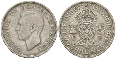 Великобритания 2 шиллинга (флорин) 1938 Георг VI (1936-1952) KM 855, Spink 4081 серебро 4619-841