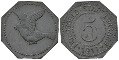 Лёррах 5 пфеннигов 1917 Funck 303.1 цинк 39-638