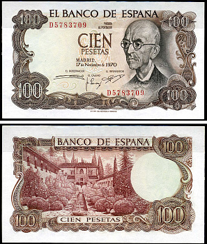 Испания 100 песет 1970 Pick 152 a бумага UNC (пресс) 8603-22-1-2
