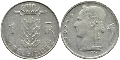 Бельгия 1 франк 1974 Belgique, Бодуэн I (1951-1993) KM 142.1 медно-никель 4382-1045