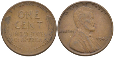 США 1 ЦЕНТ 1945 ЛИНКОЛЬН KM А132 медь цинк 187-1133
