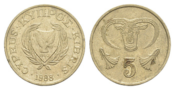 Кипр 5 центов 1988 голова быка KM 55.2 никель латунь UNC 4649-1161