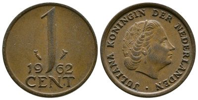 Нидерланды 1 цент 1962 Юлиана (1949-1980) KM 180 бронза 75-857