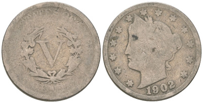 США 5 центов 1902 голова свободы KM 112 медно-никель 4135-126