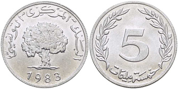 ТУНИС 5 МИЛЛИМОВ 1983 ДЕРЕВО KM 282 алюминий 4402-233