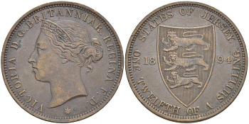 Джерси 1/12 шиллинга 1894 Виктория (1837-1901) KM 8 бронза 4517-1025
