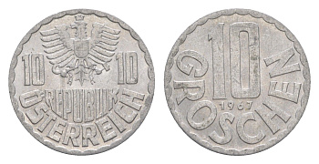Австрия 10 грошей 1967 KM 2878 алюминий 4576-1133