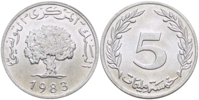 ТУНИС 5 МИЛЛИМОВ 1983 ДЕРЕВО KM 282 алюминий 4402-233