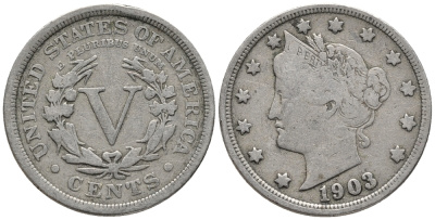 США 5 ЦЕНТОВ 1906 ЛИБЕРТИ, РИМСКИЙ НОМИНАЛ KM 112 медно-никель 67-225