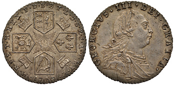 Великобритания 6 пенсов 1787 Георг III (1760-1820) KM 606.2, Spink 3749 серебро 1524-243