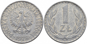 ПОЛЬША 1 ЗЛОТЫЙ 1978 MW KM 49.1 алюминий 4448-326