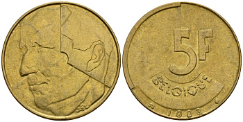 Бельгия 5 франков 1993 Belgique, Бодуэн I (1951-1993) KM 163 алюминиевая бронза 4601-221