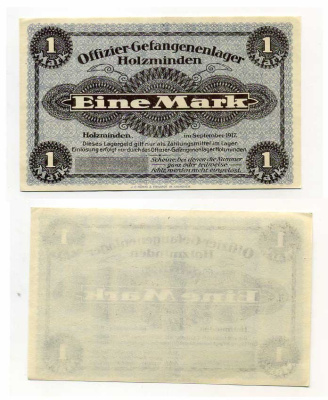 Германия 1 марка 1917 Хольцминден (Брауншвейг), лагерь военнопленных офицеров C-3134, Tieste 385.05 бумага UNC (пресс) 000-00-00