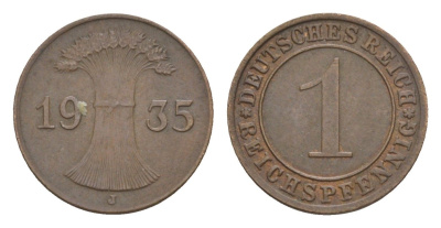 Германия 1 рейхспфенниг 1935 A KM 37, J. 313 бронза 4615-126
