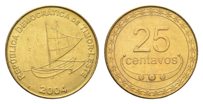 Восточный Тимор 25 сентаво 2004 KM 4 никель латунь UNC 4669-731