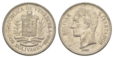 Венесуэла 2 боливара 1988 Симон Боливар Y 43 никель 4599-1042