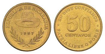 Никарагуа 50 сентаво 1987 год-тип KM 58 алюминиевая бронза UNC 4668-831