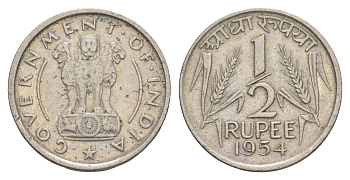 Индия 1/2 рупии 1954 KM 6.2 никель 4650-953