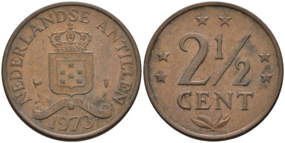 Нидерландские Антилы 2 1/2 цента 1973 Юлиана (1948-1980) KM 9 бронза 4595-415