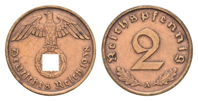 Германия 2 рейхспфеннига 1938 A KM 90, J. 362 бронза 4632-161