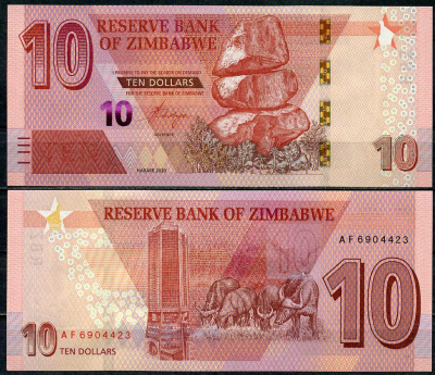 Зимбабве 10 долларов 2020 камни Чиремба, стадо буйволов Pick 103  бумага  UNC (пресс) 448-177-2