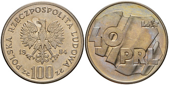 Польша 100 злотых 1984 MW, 40 лет образования Польской Народной Республики Y 151 медно-никель UNC 81-831