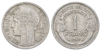 Франция 1 франк 1947 KM 885a алюминий 4628-1042