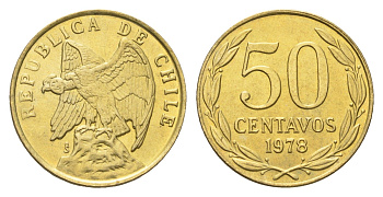 Чили 50 сентаво 1978 KM 206a алюминиевая бронза UNC 4664-117