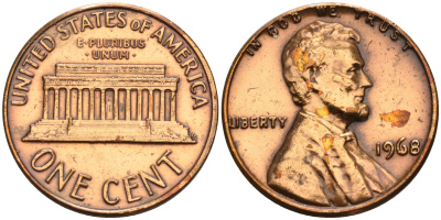 США 1 цент 1968 Линкольн KM 201 медь цинк    4115-319