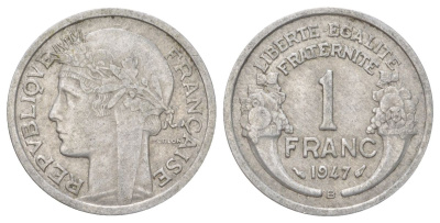 Франция 1 франк 1947 KM 885a алюминий 4628-1042