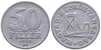 Венгрия 50 филлеров 1967 BP мост Елизаветы в Будапеште KM 574 алюминий 25-1714