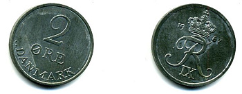 ДАНИЯ 2 ЭРЕ 1967 C; S, ФРЕДЕРИК IX (1947-1972) KM 840.2 цинк UNC 46-122