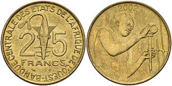 Западная Африка (BCEAO) 25 франков 2002 KM 9 алюминиевая бронза UNC 4185-211