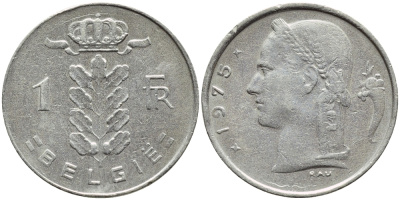 Бельгия 1 франк 1975 Belgie, Бодуэн I (1951-1993) KM 143.1 медно-никель 4382-1052