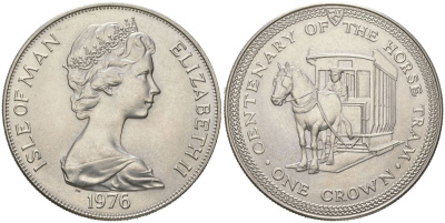 Остров Мэн 1 крона 1976 100 лет Конной железной дороге KM 38 медно-никель BU 00-1067-5-13