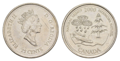 Канада 25 центов 2000 Миллениум - Природное наследие KM 382 сталь плакированная никелем aUNC 4631-652