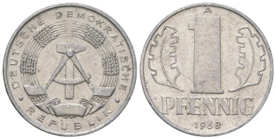 ГДР 1 пфенниг 1968 А КМ 8.1 алюминий 4615-1215
