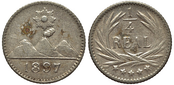 Гватемала 1/4 реала 1897 5 звезд, Испанское правление KM 162 серебро 112-1237