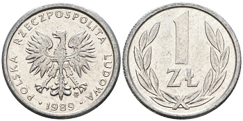 Польша 1 злотый 1989 MW KM 49.3, Parchimowicz 215a алюминий 4588-1244