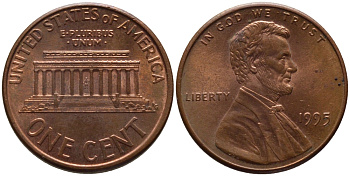 США 1 ЦЕНТ 1995 ЛИНКОЛЬН KM 201b цинк плакированный медью 66-1055