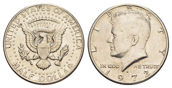 США 1/2 доллара (50 центов) 1972 D, Джон Кеннеди KM 202b медь плакированная медно-никелем aUNC 189-1133