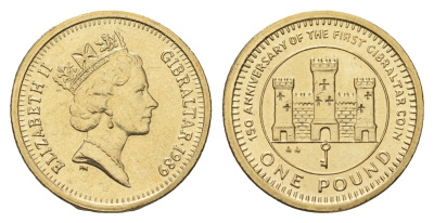 Гибралтар 1 фунт 1989 150 лет монетам Гибралтара KM 32 никель латунь UNC 1524-2032