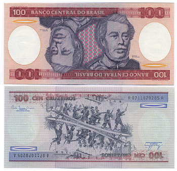 Бразилия 100 крузейро 1981 подпись 20, Герцог Каксиас Pick 198 a бумага UNC (пресс) 8595-30-2-1