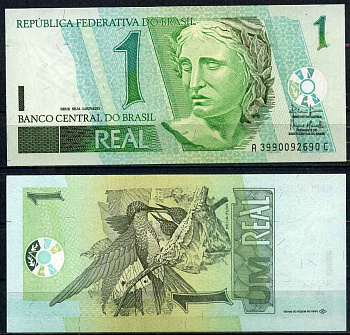 Бразилия 1 реал 2003 серия А-С 3990, скульптура Республики, CdM-B Pick 251 a бумага UNC (пресс) 2196-14-2-2