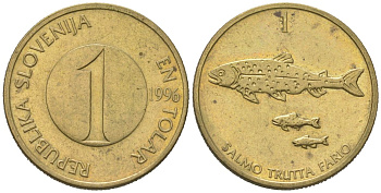 Словения 1 толар 1996 рыбы KM 4 латунь 4571-842