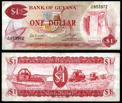 Гайана 1 доллар ND (1966-1992) William D'Andrade, Hugh D. Hoyte Pick 21e бумага 6281-11-3-1