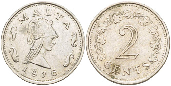 Мальта 2 цента 1976 Пентесилея, царица амазонок KM 9 медь цинк 4523-1026